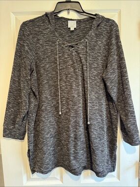 Sunday Lace-Up Hooded Tunic - Charcoal Heather